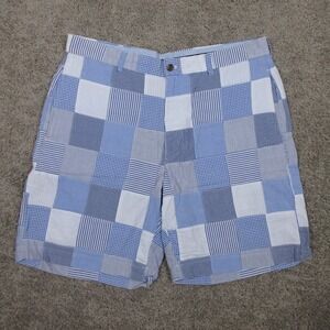 Brooks Brothers Shorts Mens 38 Blue Patchwork Seersucker Chinos Cotton Zip Fly
